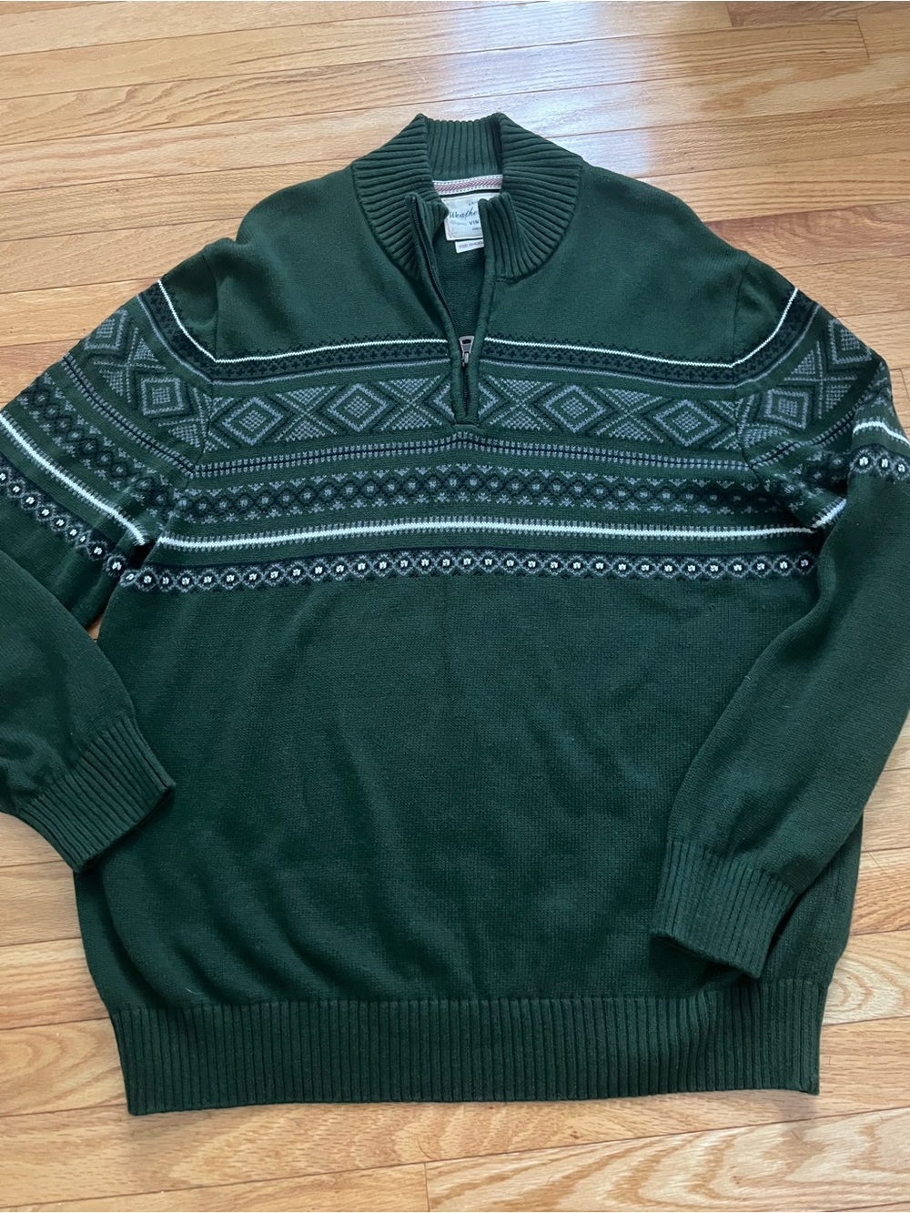 Weatherproof Dark Green Zip-Front Fair Isle Sweater